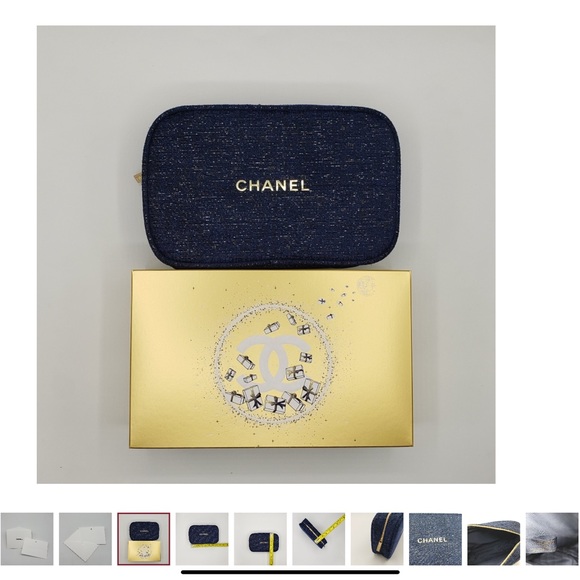 Authentic Chanel 2023 Cosmetic Bag Blue Gold - Picture 2 of 8